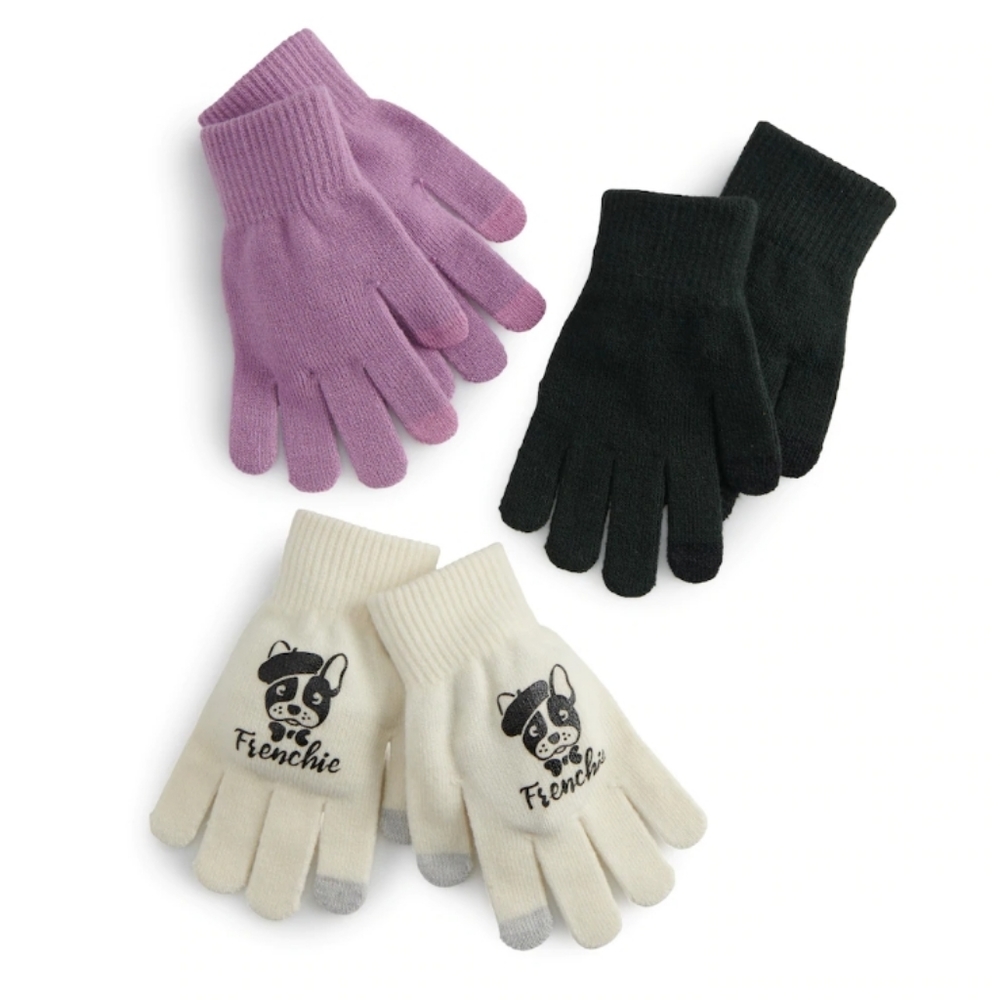 WOMEN'S SO FRENCH BULLDOG 3 PAIR TECH GLOVE SET.